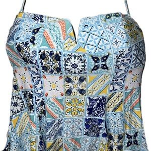 Anthropologie Swim Top w/ Patchwork Print & Spaghetti Straps